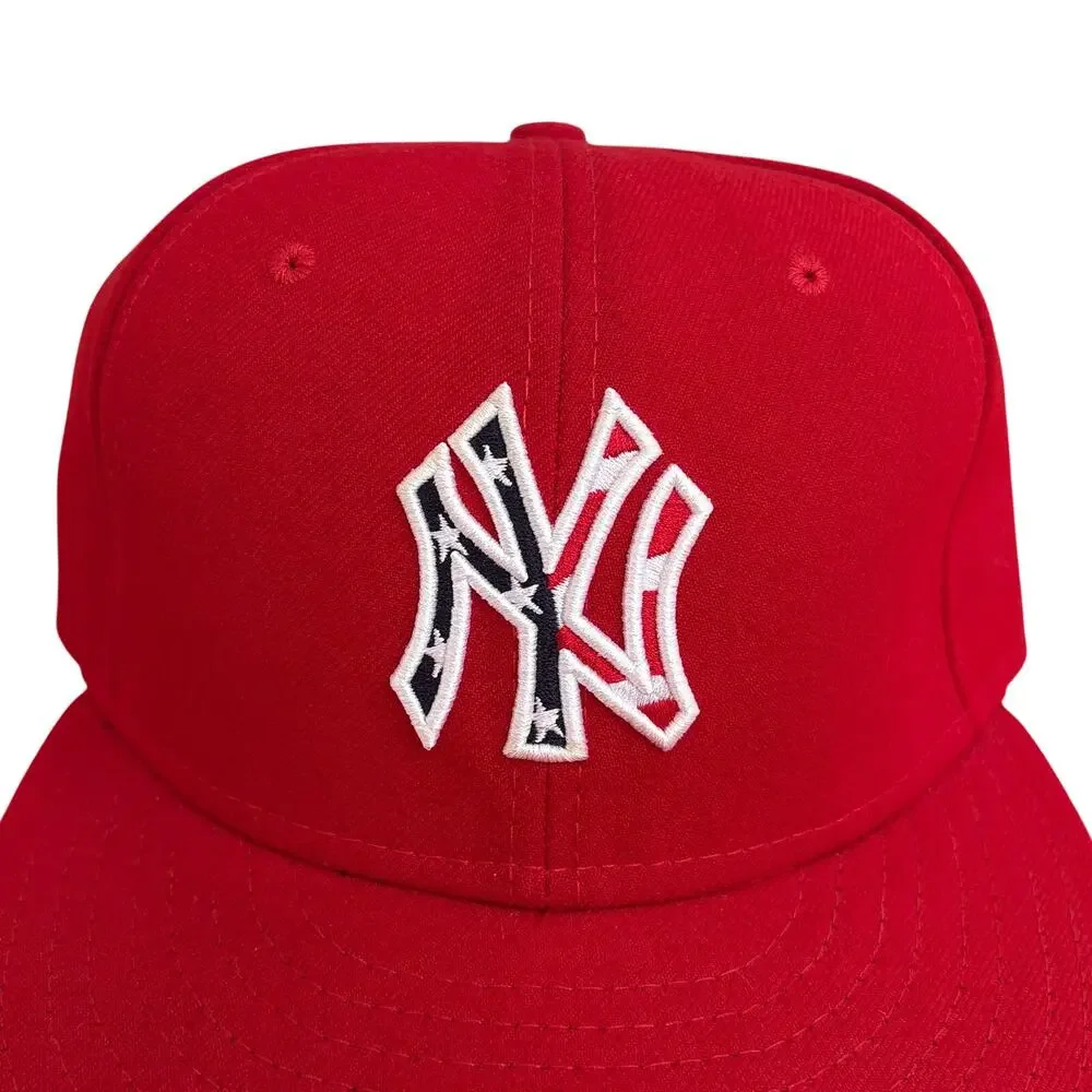 New York Yankees New Era 59Fifty Red Star Stripes Fitted Hat Cap 7 1/4 Cool Base